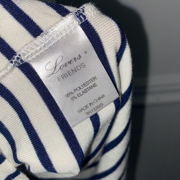 Lovers + Friends dress navy blue‎ white striped off the shoulder small stretch - Picture 6 of 7